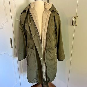 NWT Sandro Paris Fur lined Khaki winter coat $1110 original size 34